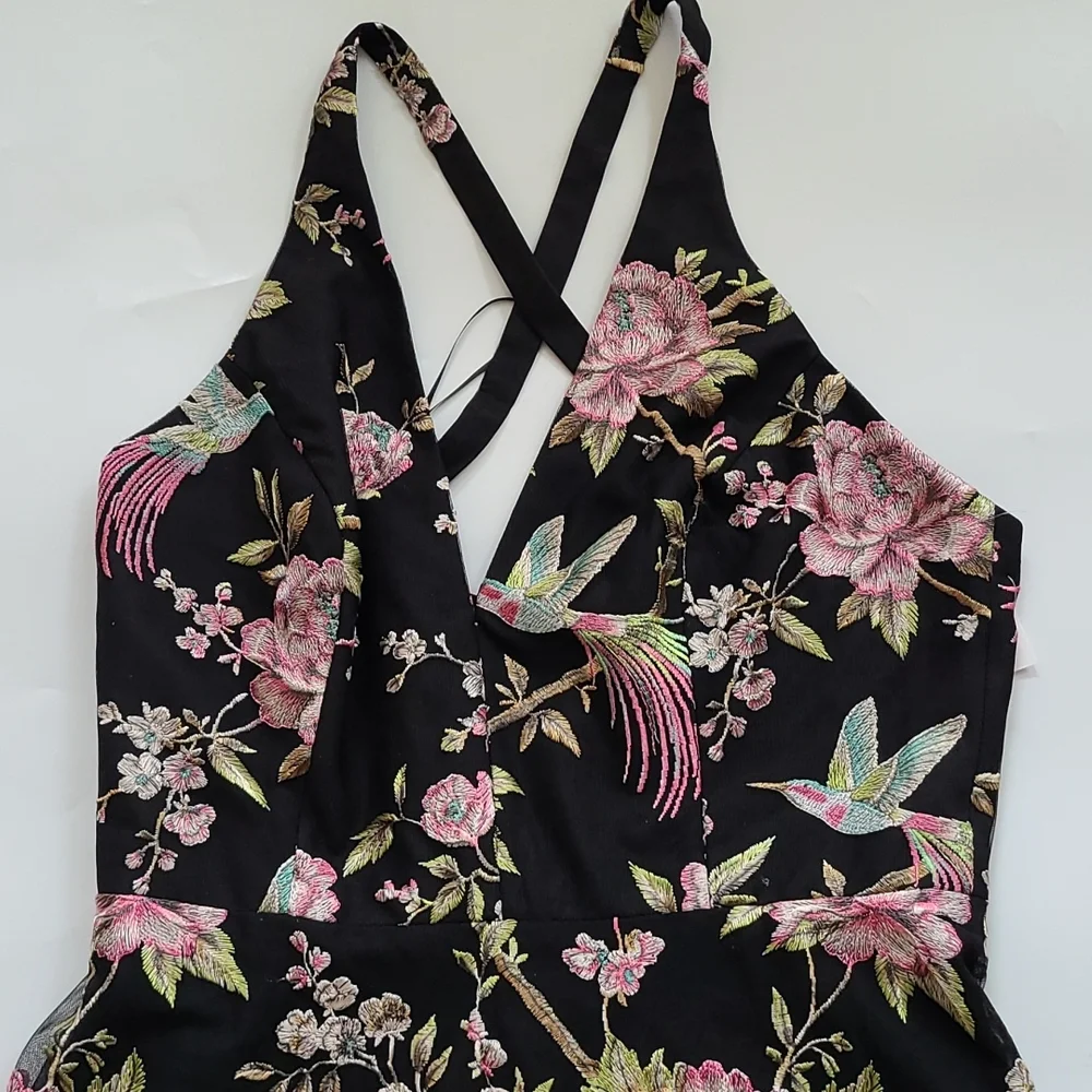 Dress the population halrow floral embr A-line dress L - Picture 7 of 8